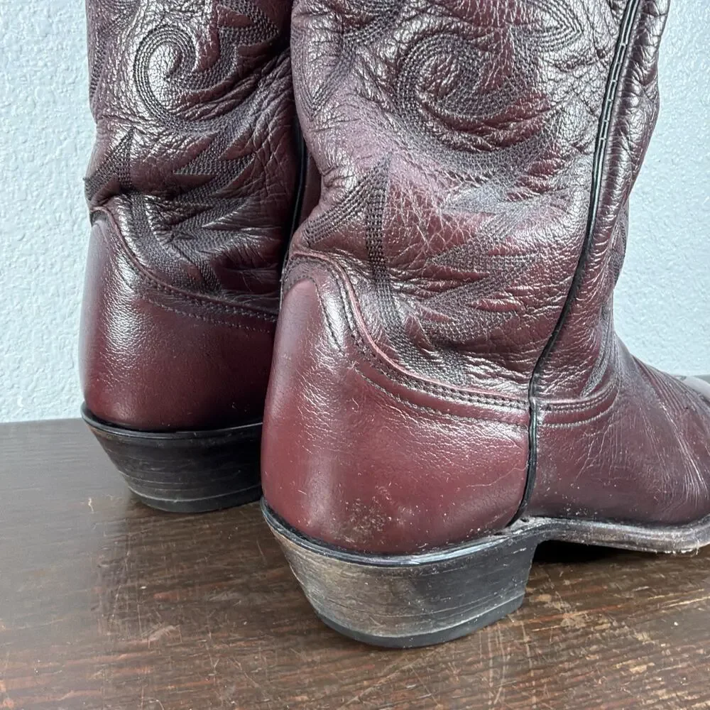 Vintage Dan Post 16773 Burgundy Leather Cowboy Boots Men’s Size 9.5 D Made L USA